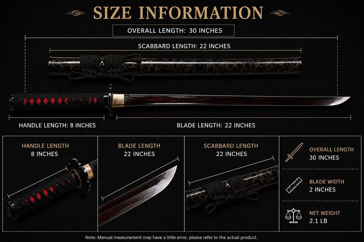 Japanese Katana Sword, 30-Inch Decorative Samurai Sword with Black Scabbard, Red