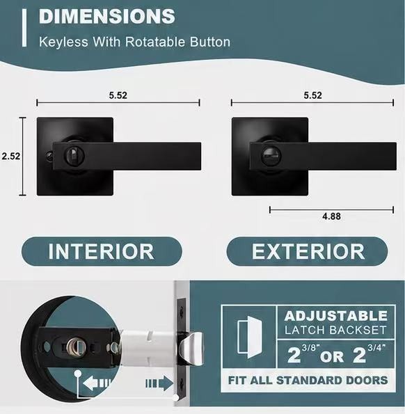Privacy Door Levers Set Brushed Matte Black Keyless Interior Door Handle