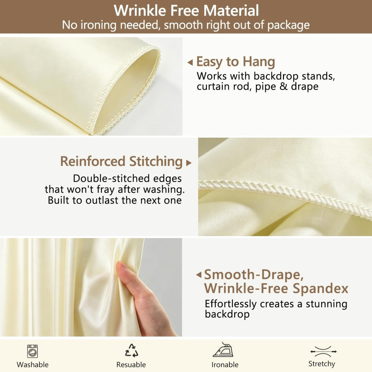 2-Pack 10x10ft Wrinkle-Free Ivory Backdrop Curtain Drapes, for Easy hanging