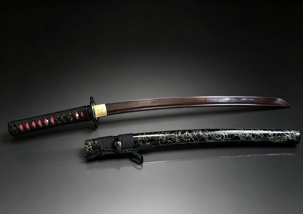 Japanese Katana Sword, 30-Inch Decorative Samurai Sword with Black Scabbard, Red