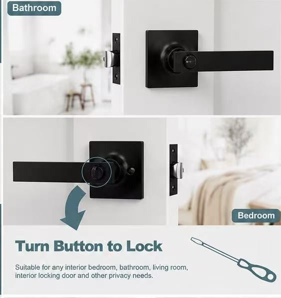 Privacy Door Levers Set Brushed Matte Black Keyless Interior Door Handle