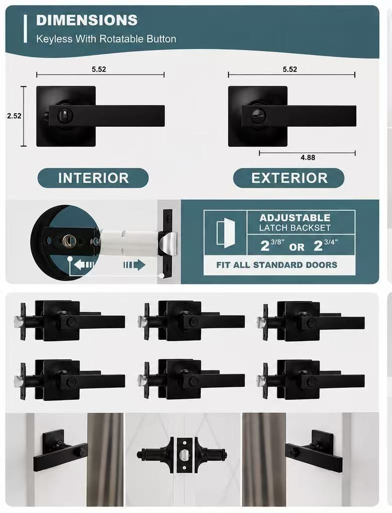 Privacy Door Levers Set Brushed Matte Black Keyless Interior Door Handle