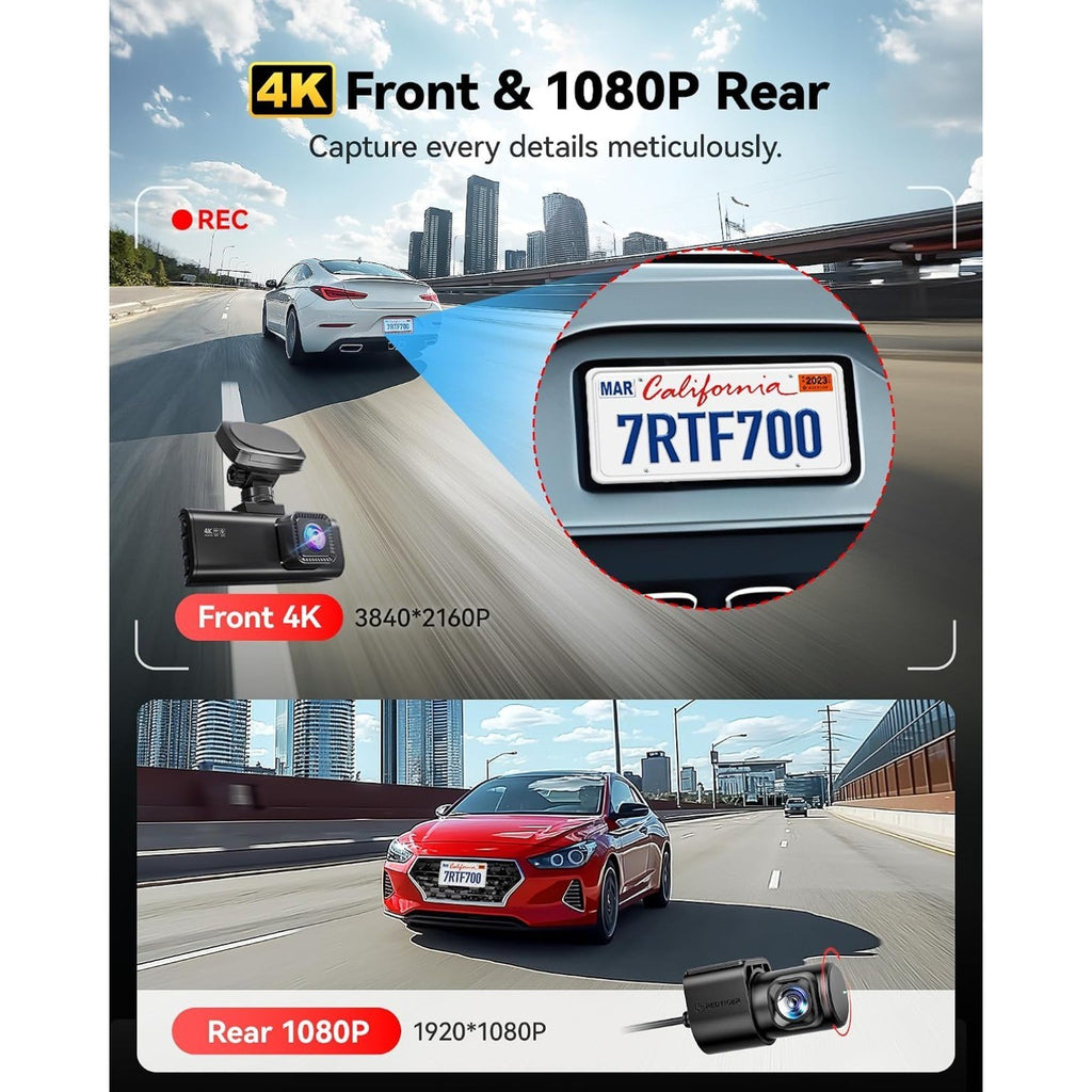 F7N Pro 4K Dash Cam Front and Rear, 2 Sensor, 4K/2.5K+1080P Dual Dash Camera