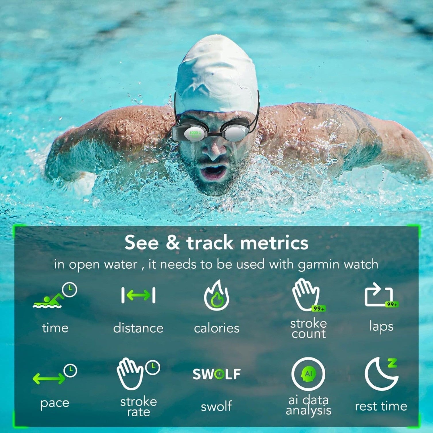 2S AR Smart Swimming Goggles - Anti-fog, Swimming Goggles, Fitness Tracker