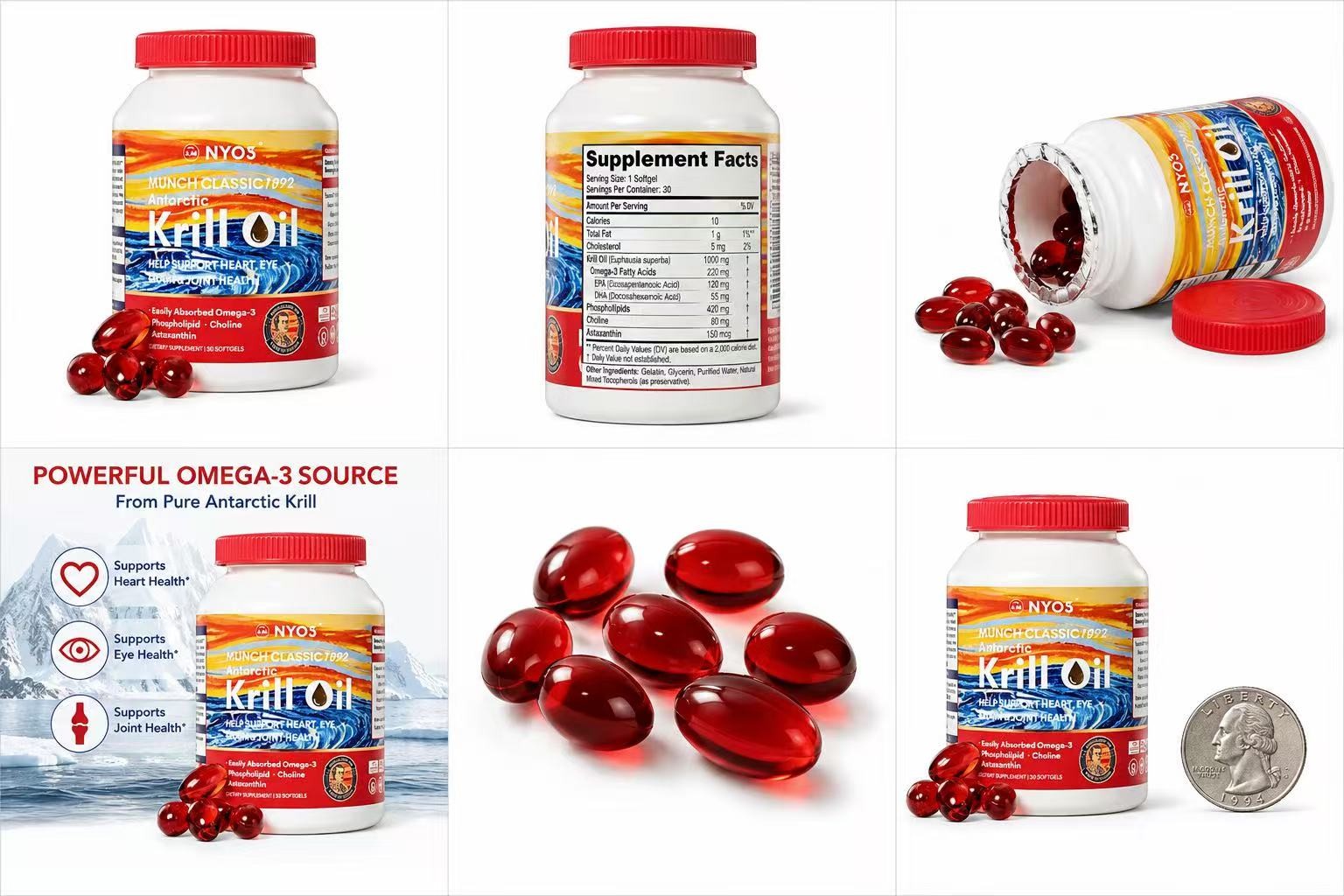 NYO3 Krill Oil Omega 3 with EPA DHA, High Content Absorption Pure Antarctic