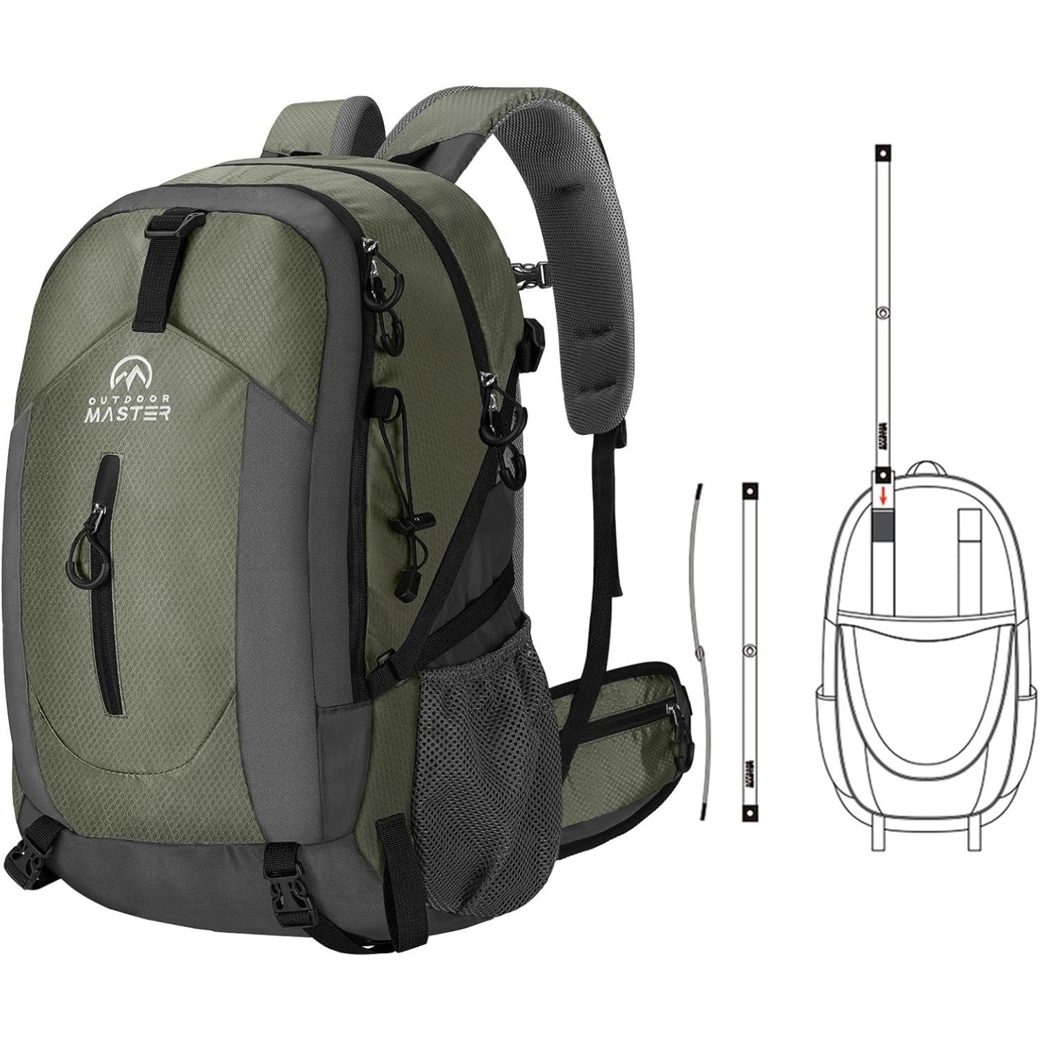 50L Hiking Backpack with High Strength Aluminum Support, with Rain Cover
