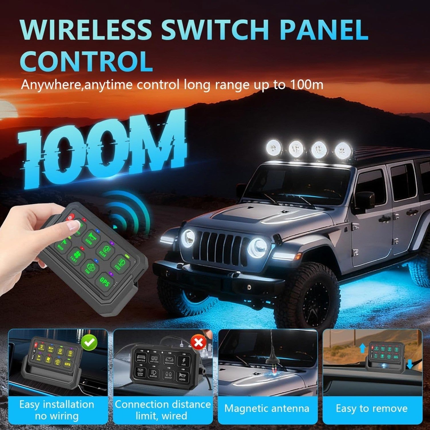 8 Gang RGB Wireless Switch Panel, Remote Control Up to 100 m, Backlight
