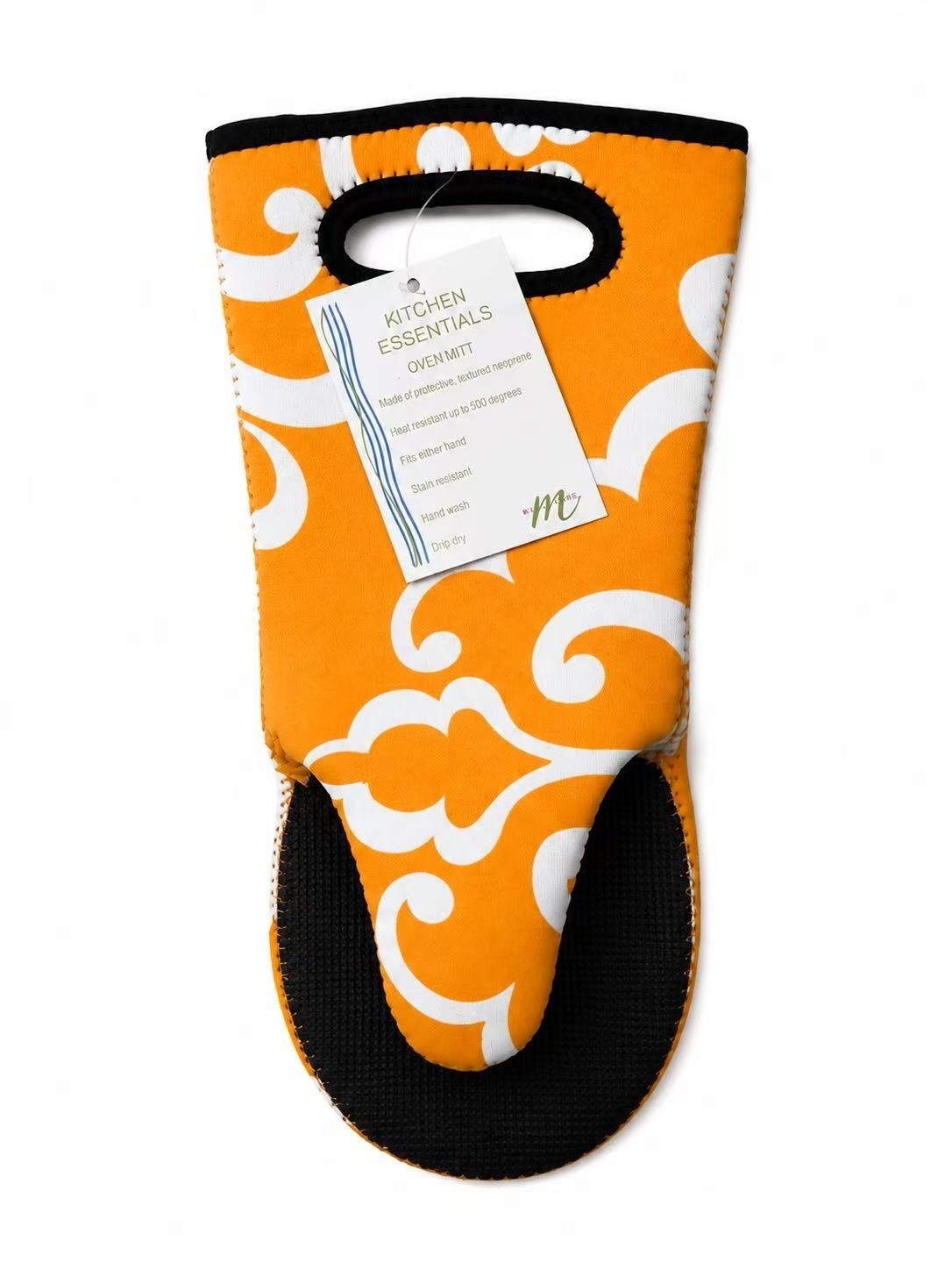 Kitchen Essentials 2 Pack Neoprene Oven Mitts Heat Resistant 500°F Orange Scroll