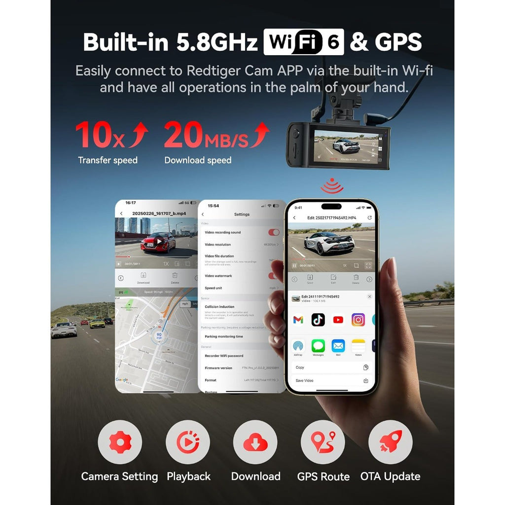 F7N Pro 4K Dash Cam Front and Rear, 2 Sensor, 4K/2.5K+1080P Dual Dash Camera