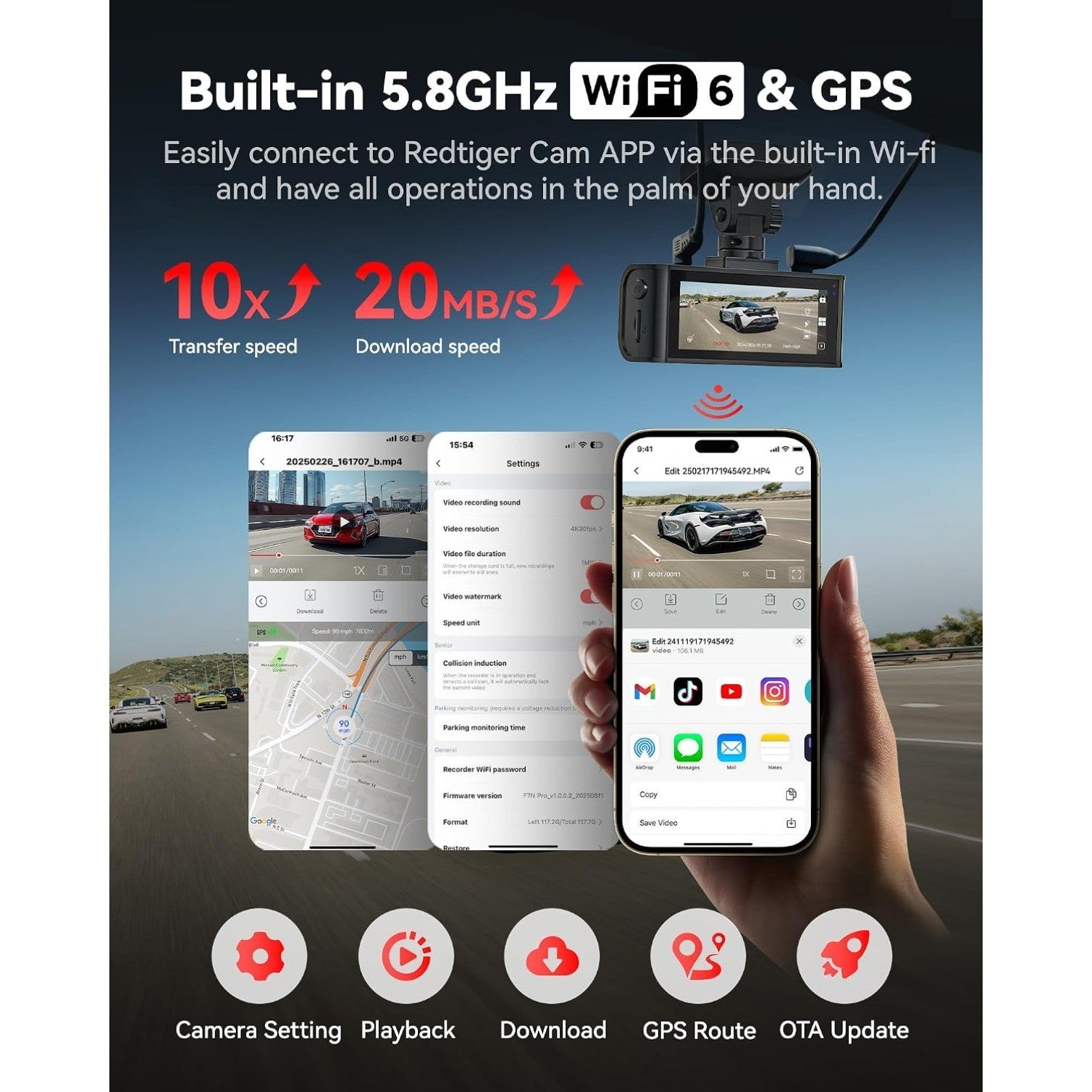 F7N Pro 4K Dash Cam Front and Rear, 2 Sensor, 4K/2.5K+1080P Dual Dash Camera