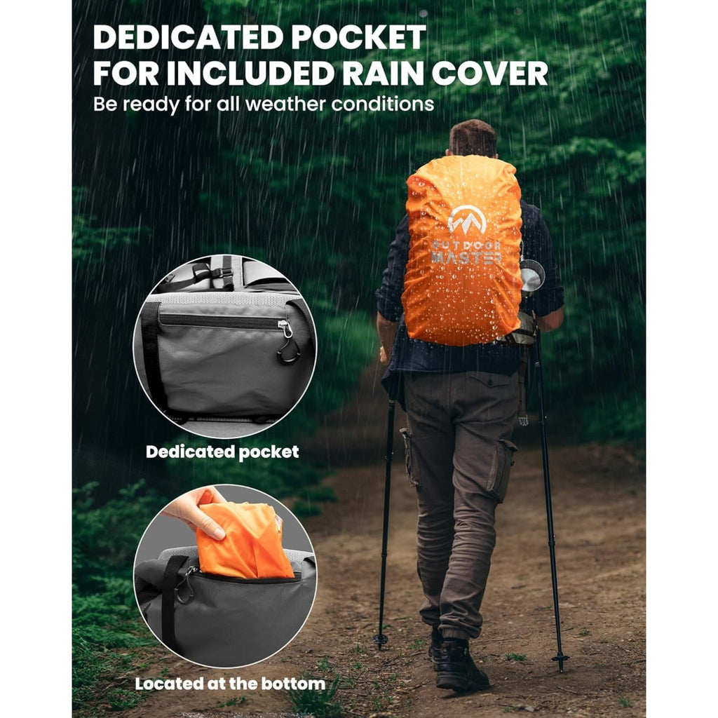 50L Hiking Backpack with High Strength Aluminum Support, with Rain Cover