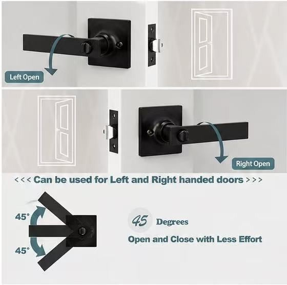 Privacy Door Levers Set Brushed Matte Black Keyless Interior Door Handle