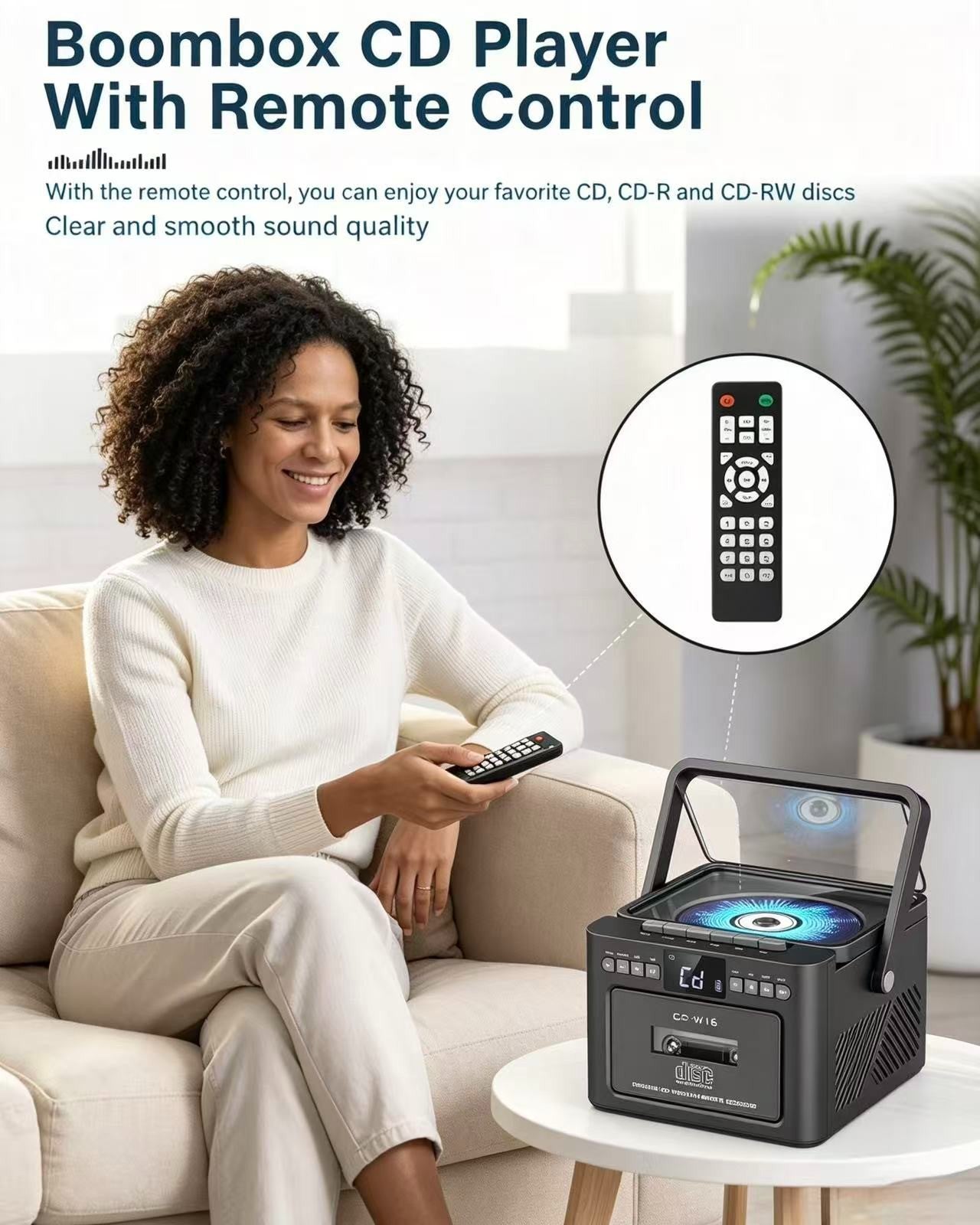 Portable CD Player with Cassette Recorder, AM/FM Radio, Bluetooth, Remote Contro