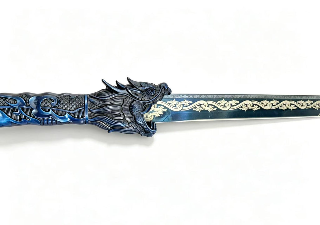 Blue Guardian Dragon Sword Katana Metal Decorative Fantasy Samurai