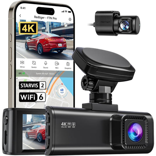 F7N Pro 4K Dash Cam Front and Rear, 2 Sensor, 4K/2.5K+1080P Dual Dash Camera