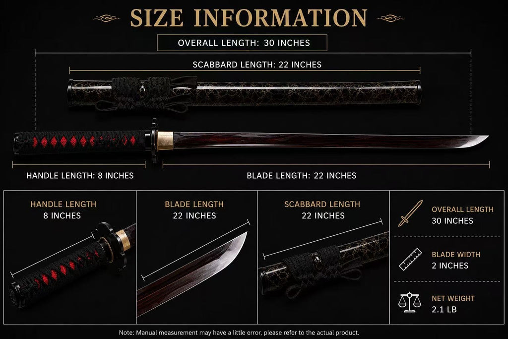 Japanese Katana Sword, 30-Inch Decorative Samurai Sword with Black Scabbard, Red