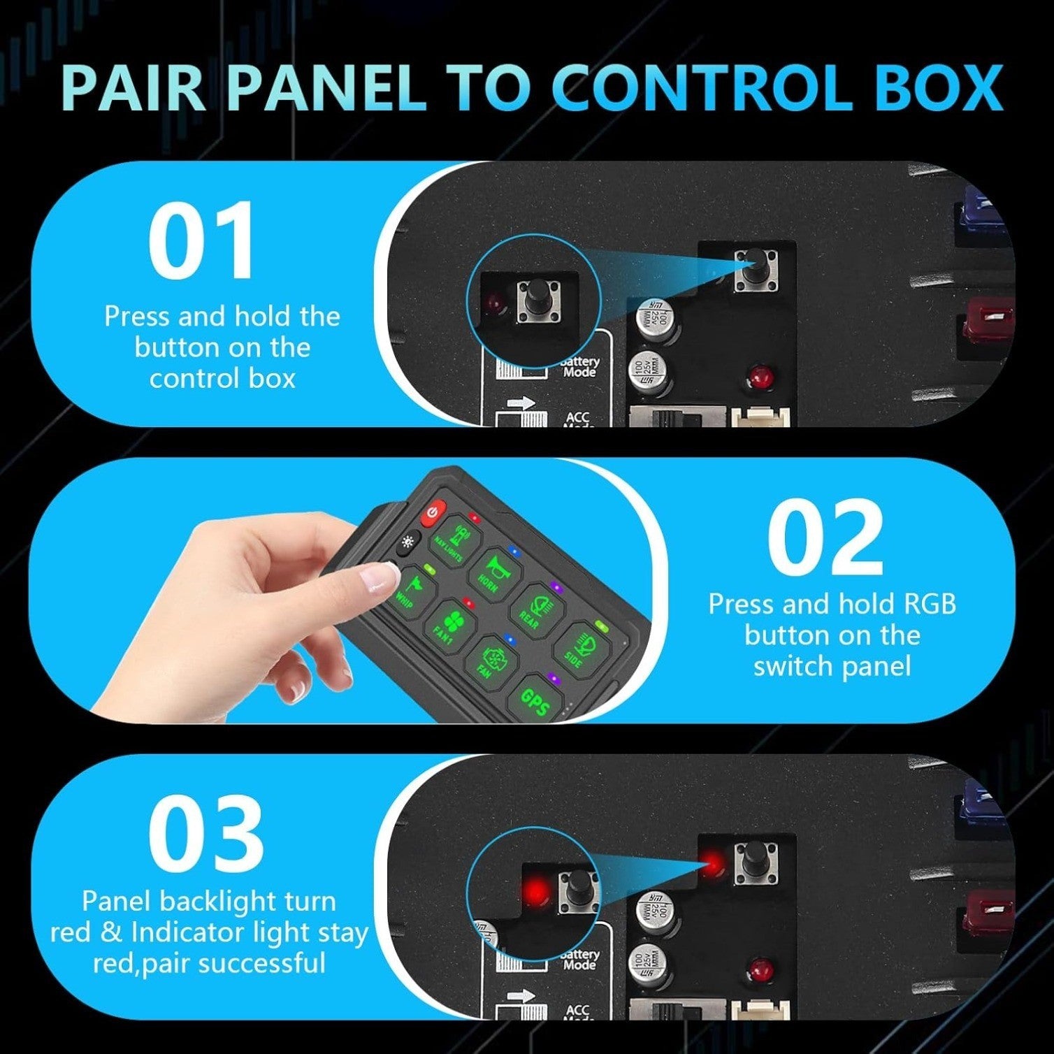 8 Gang RGB Wireless Switch Panel, Remote Control Up to 100 m, Backlight