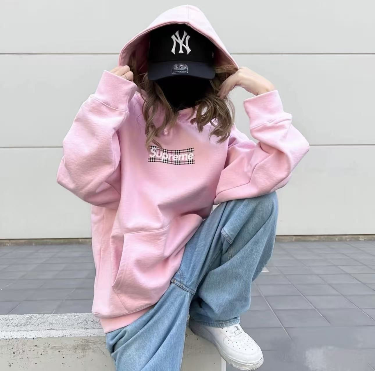 Pink Oversized Hoodie Sweatshirt, Casual Pullover Long Sleeve Top, Streetwear XL