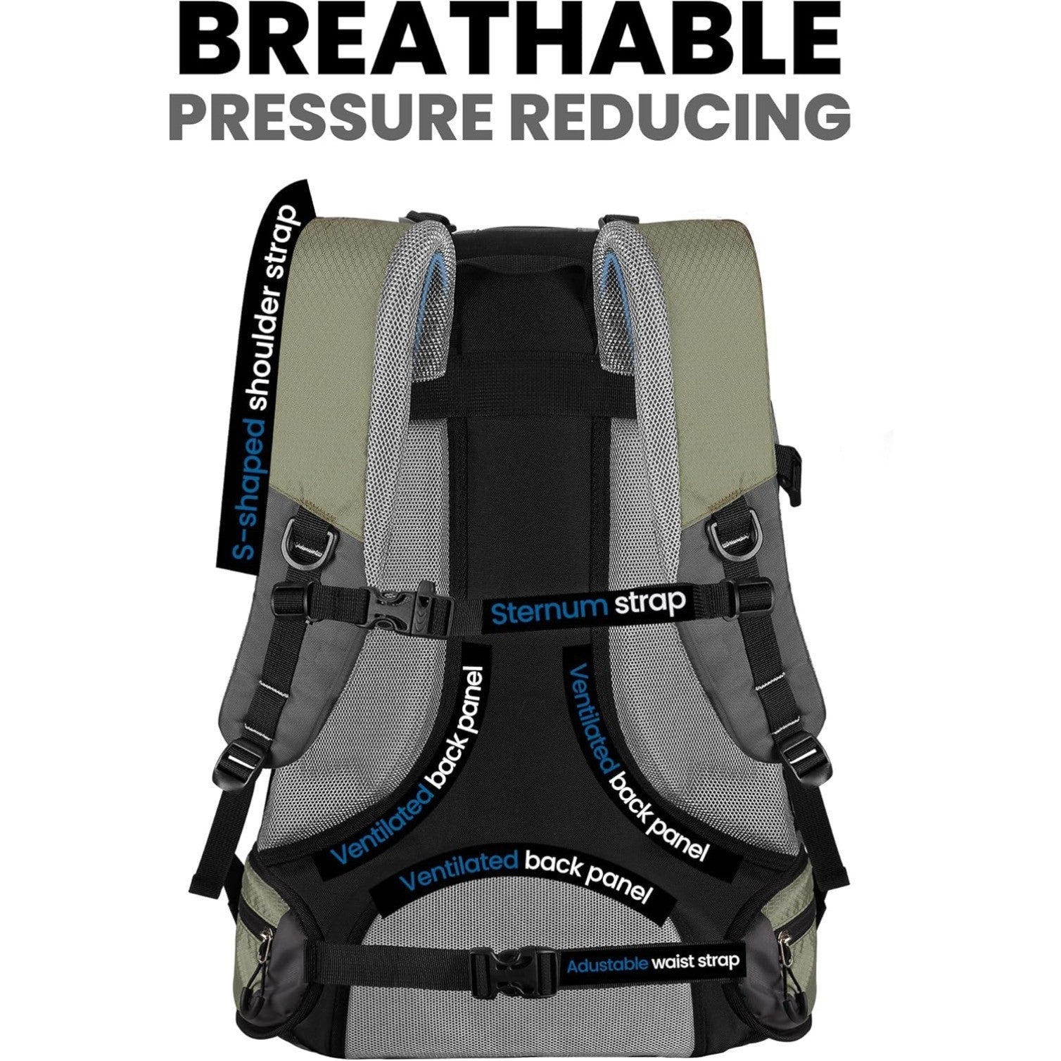 50L Hiking Backpack with High Strength Aluminum Support, with Rain Cover