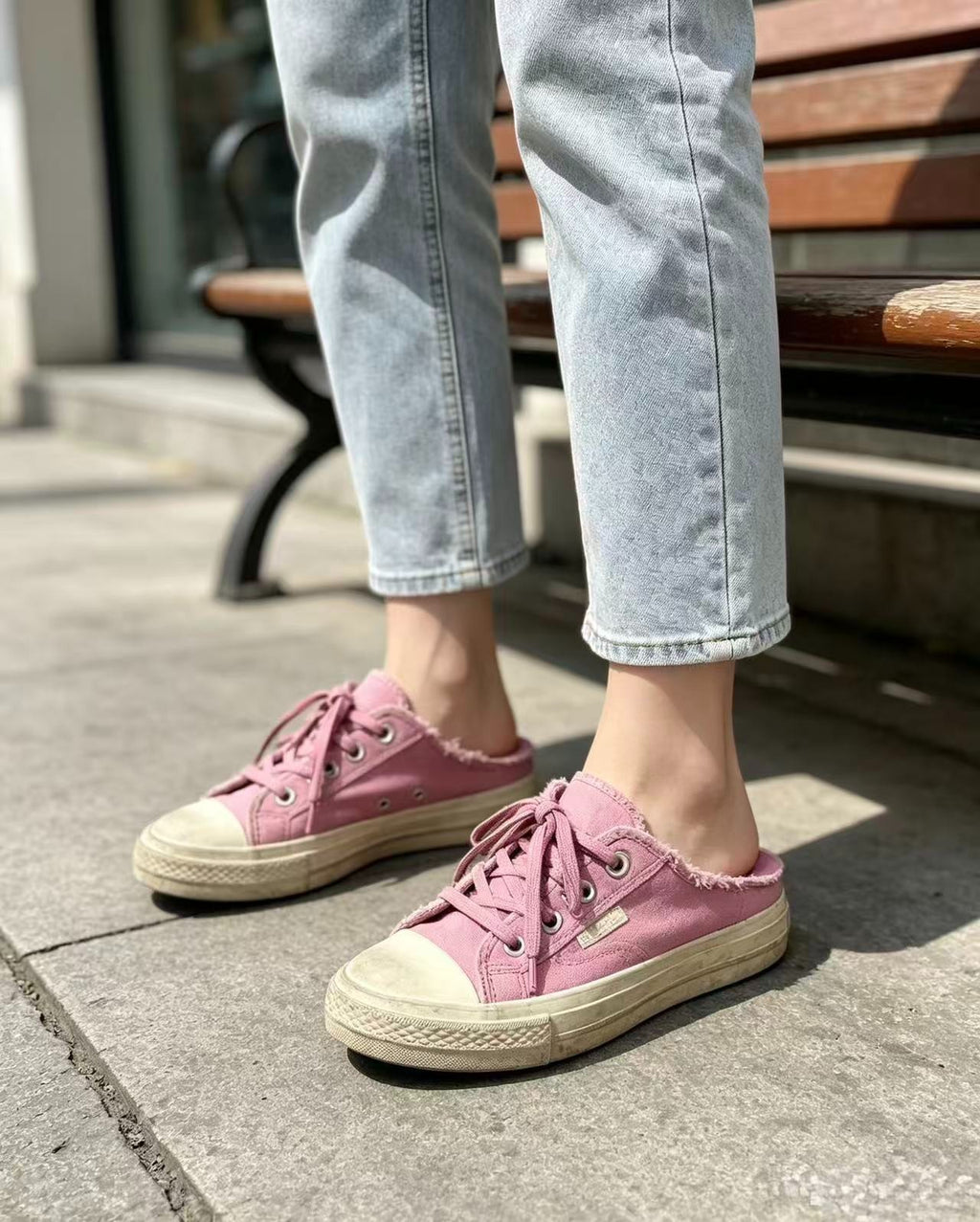 Pink Canvas Lace-Up Sneakers