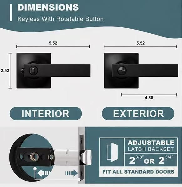 Privacy Door Levers Set Brushed Matte Black Keyless Interior Door Handle