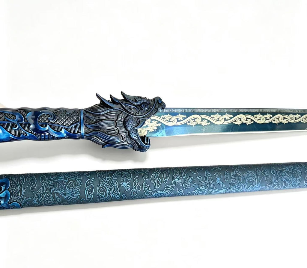 Blue Guardian Dragon Sword Katana Metal Decorative Fantasy Samurai