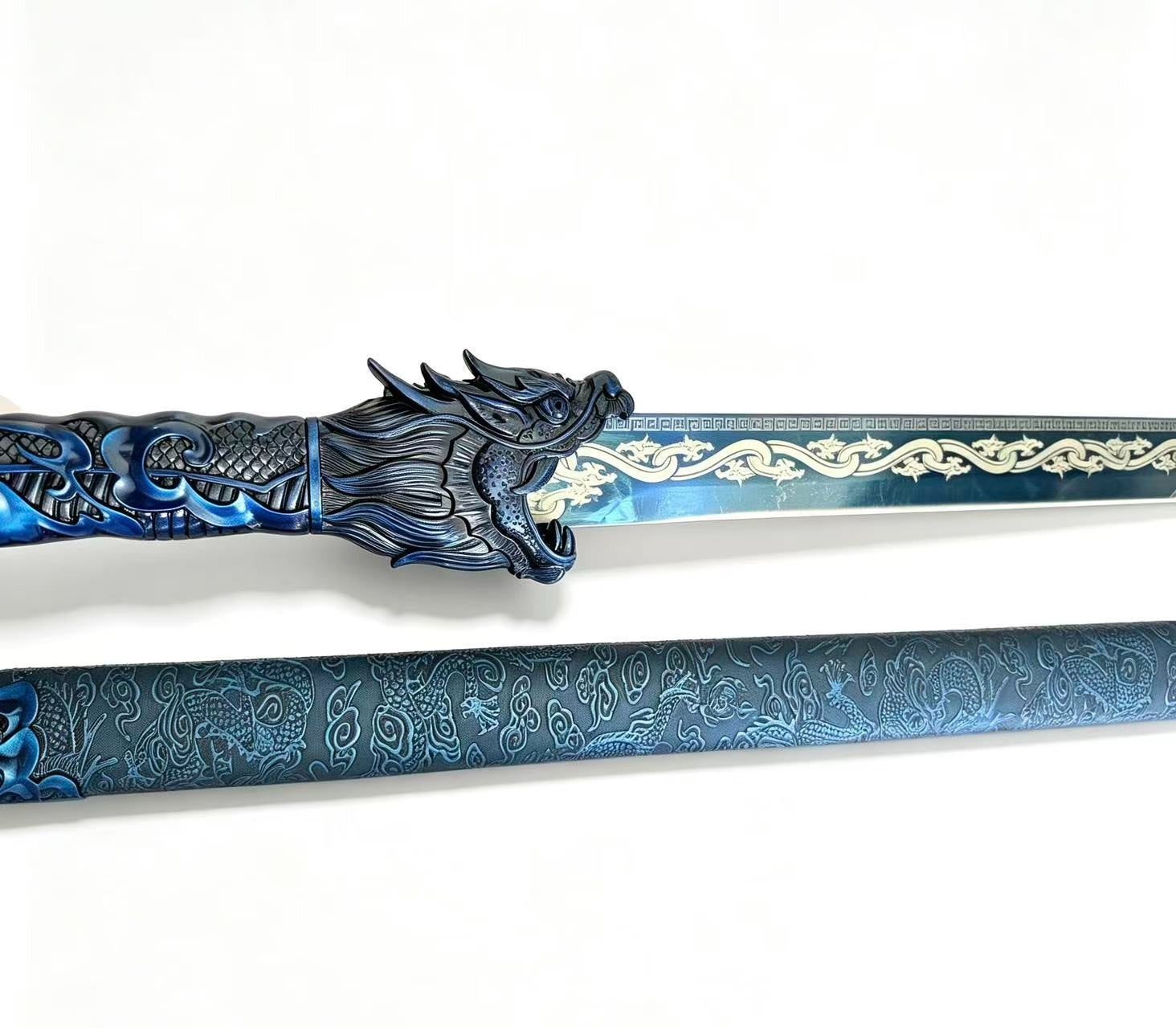 Blue Guardian Dragon Sword Katana Metal Decorative Fantasy Samurai