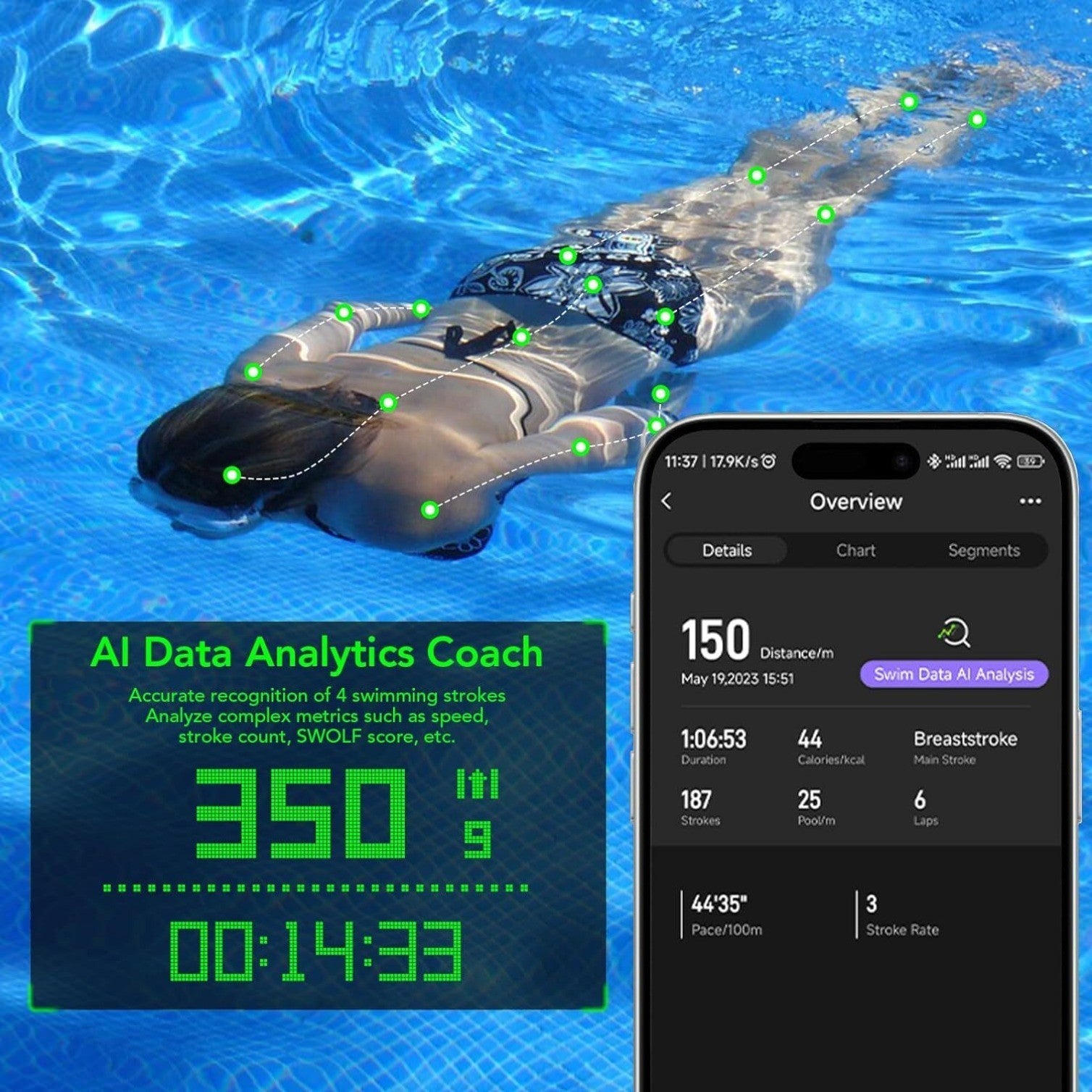2S AR Smart Swimming Goggles - Anti-fog, Swimming Goggles, Fitness Tracker