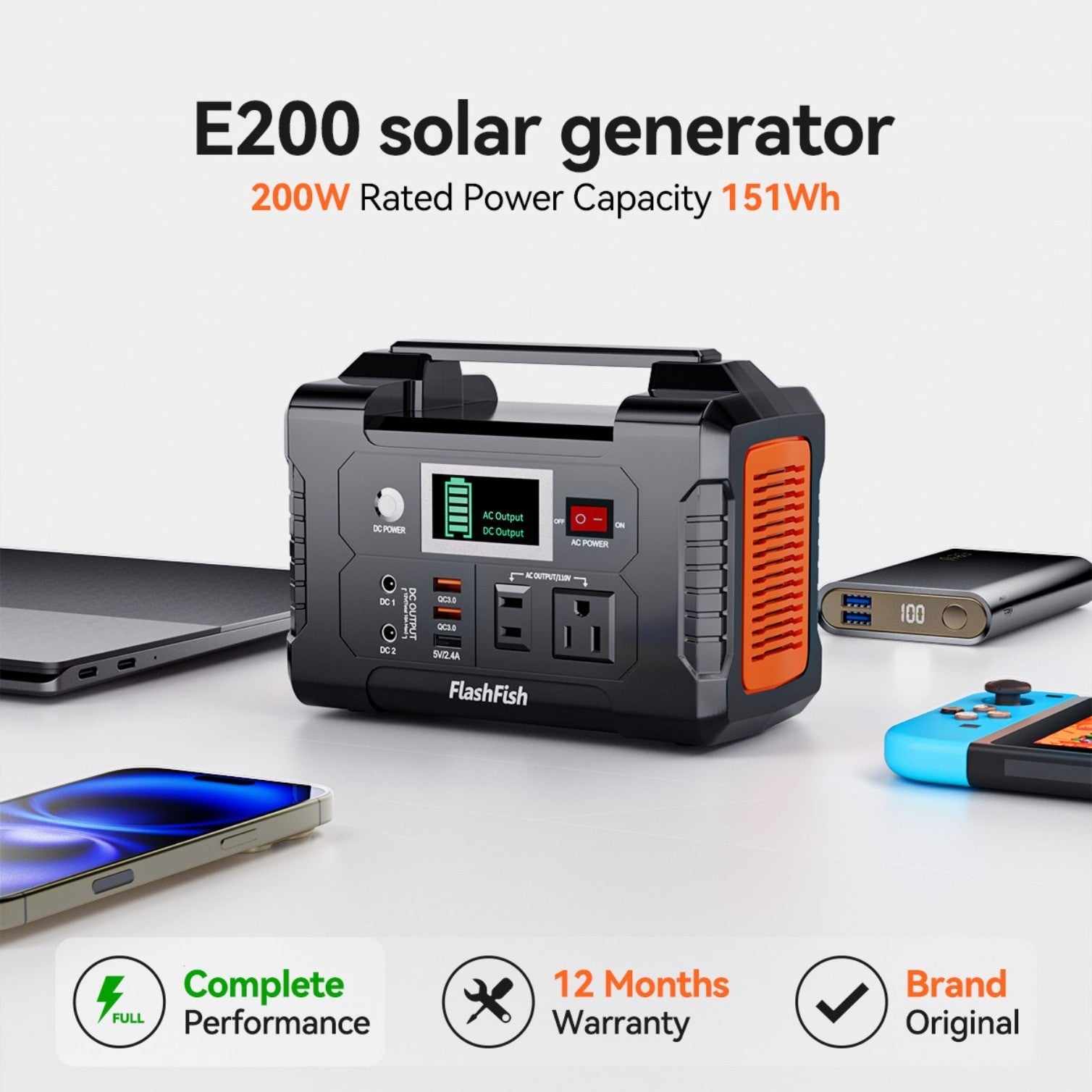 E200 Portable Power Station Solar Li-ion 200W 151Wh AC110V US Stock