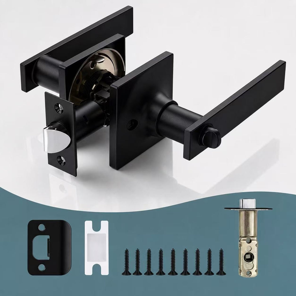 Privacy Door Levers Set Brushed Matte Black Keyless Interior Door Handle