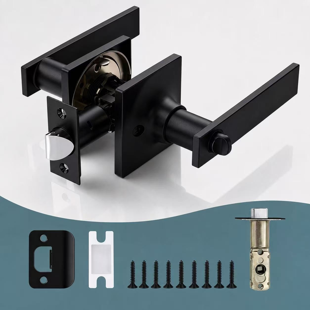 Privacy Door Levers Set Brushed Matte Black Keyless Interior Door Handle