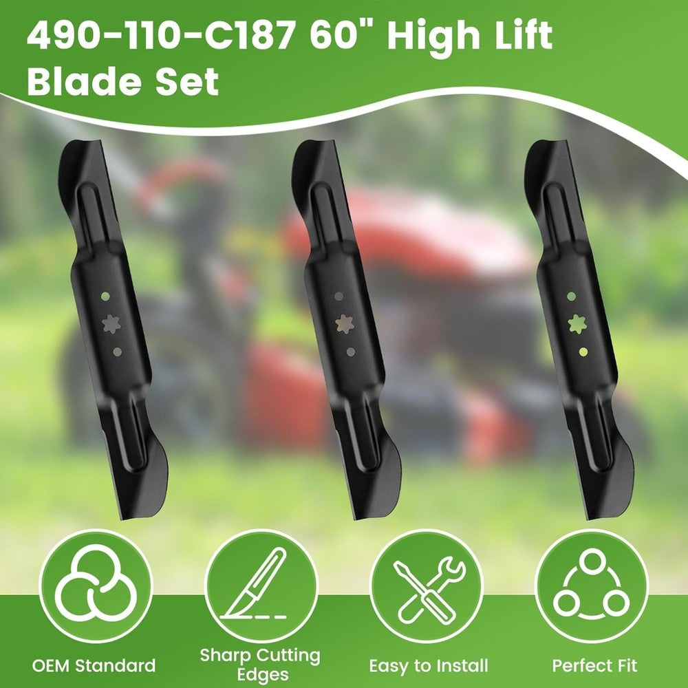 3 Pack 60" High Lift Blade Set, For Cub Cad et ZT2 ZT3 Ultima 60 KW FaB