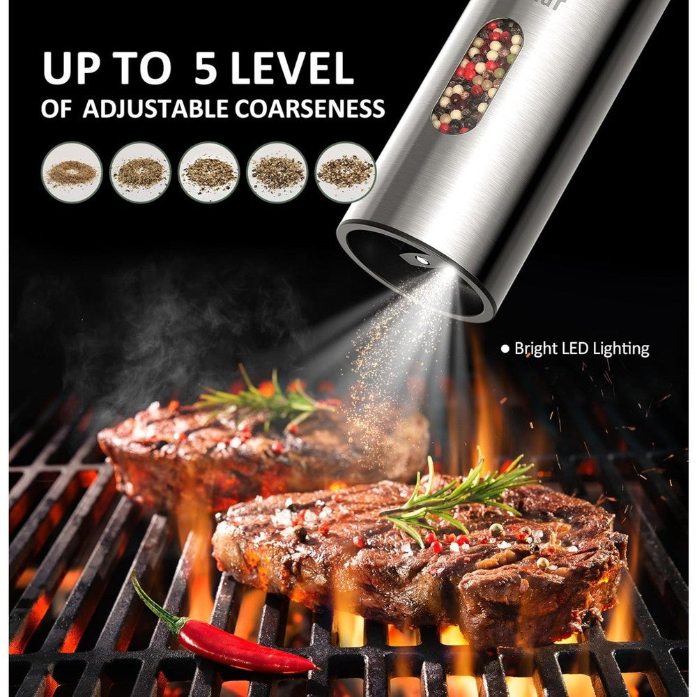 Rechargeable Salt and Pepper Grinder,Stainless Steel with Dual Charging Base