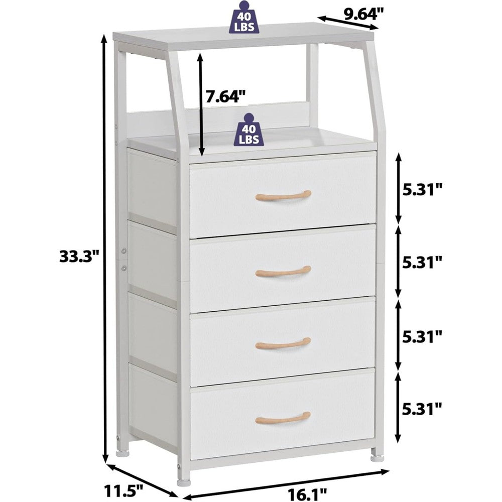 4 Drawers Dresser Vertical Storage Tower Nightstand Bedside Table Wood Top