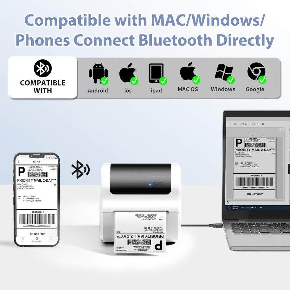 Bluetooth Thermal Label Printer 4x6 - D520BT Thermal Shipping Label Printer