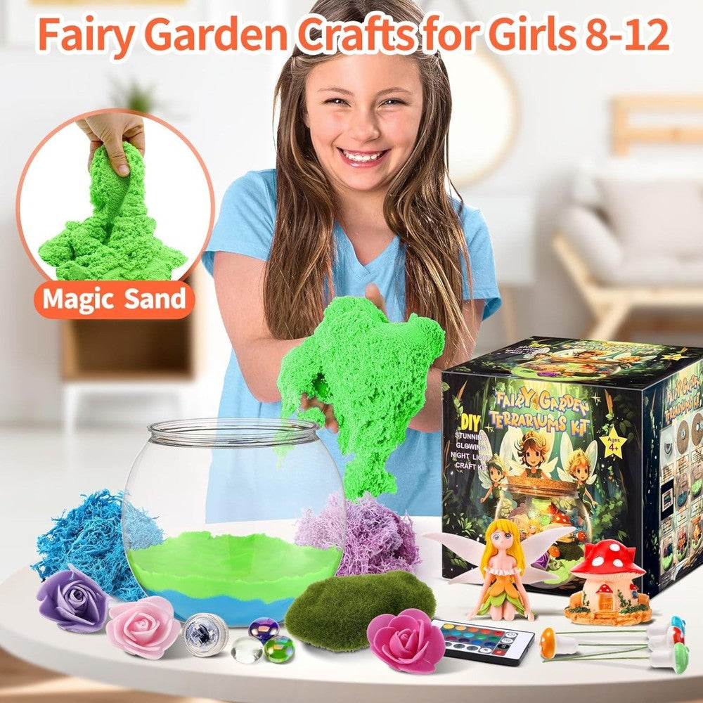Fairy Garden Light Up Terrarium Kit for Kids, DIY Garden Crafts for Girls 8-12