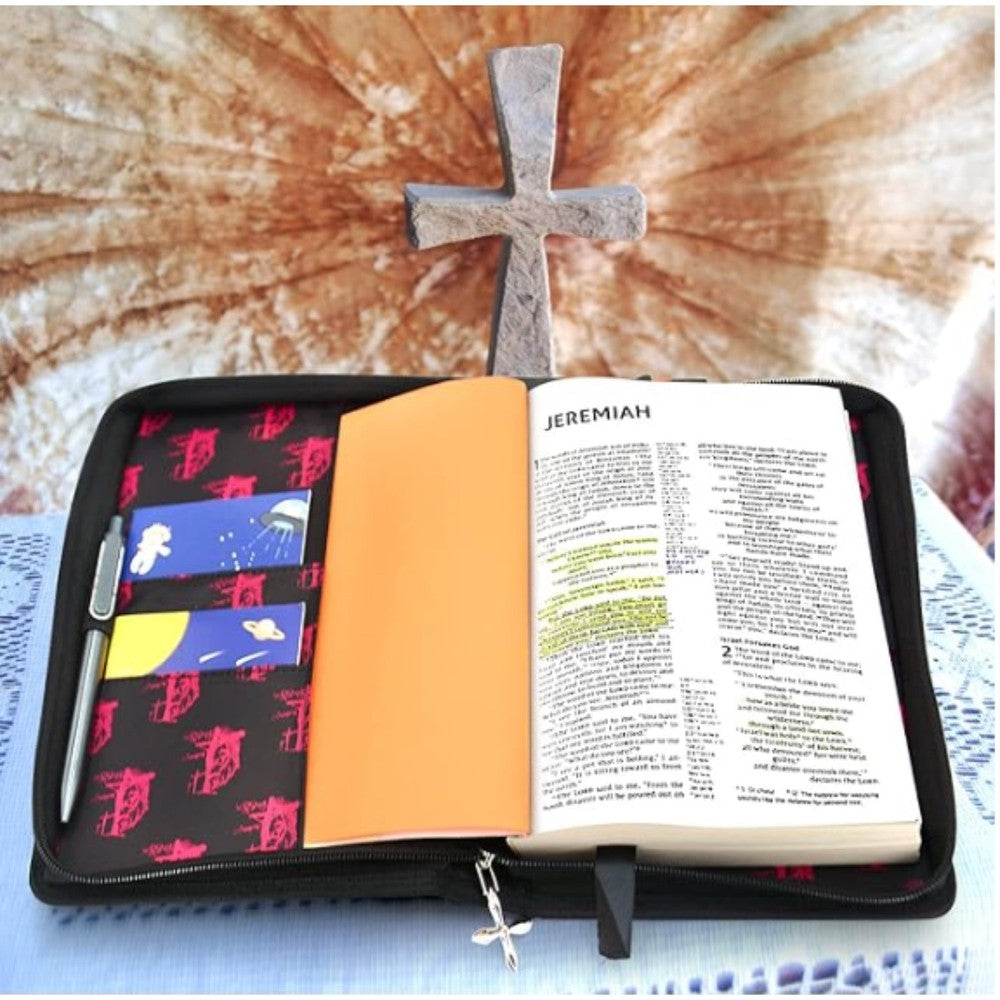 Bible Cover Bag for Man & Women Leather Bible Case with Handle Pockets Zipper