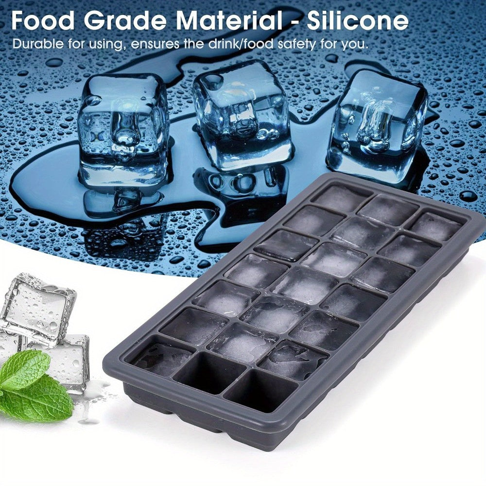 2 Pack Silicone Ice Cube Trays w/ Lid - 21 Cavity Ice Mold Cocktail Coffee Drink