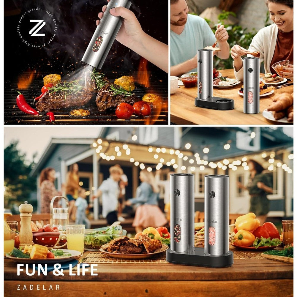 Rechargeable Salt and Pepper Grinder,Stainless Steel with Dual Charging Base
