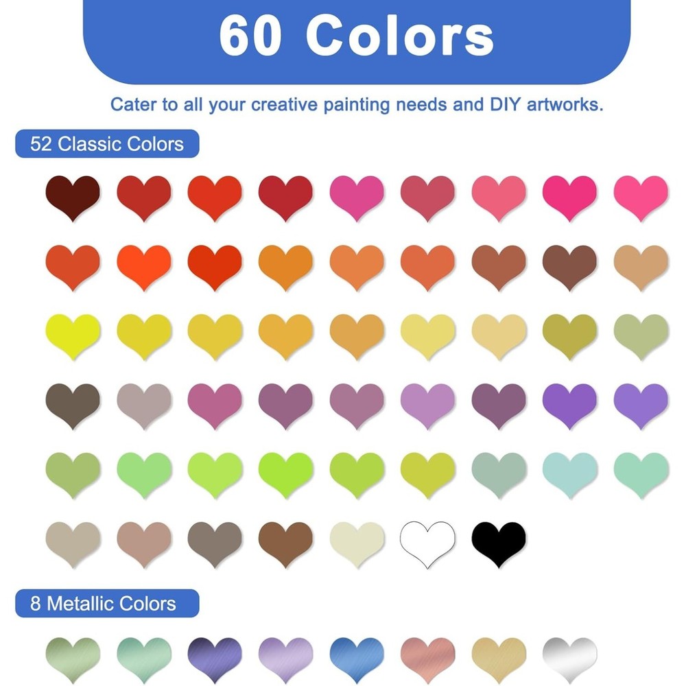 60 Colors Dual Tip Acrylic Paint Markers, Glass Paint Marker Pens