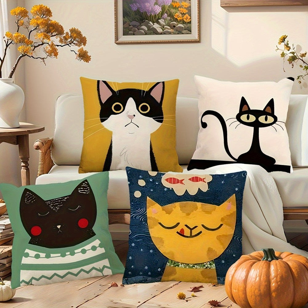 4 Pcs 18*18 Inch Cat Lover Pillowcases,Plush Polyester Cushion Cases with Zipper