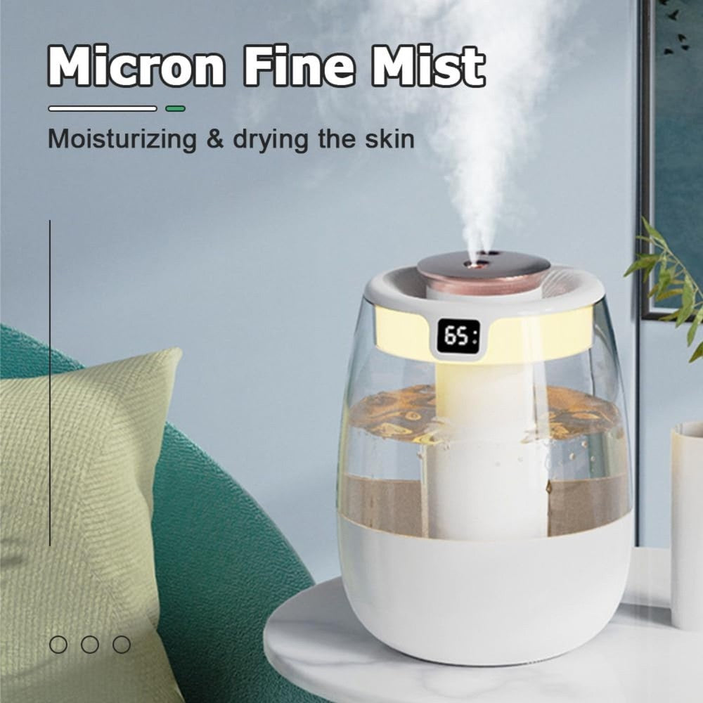 Double Spray Humidifier,1L Silent USB Digital Display Humidifier w/2 Mist Modes