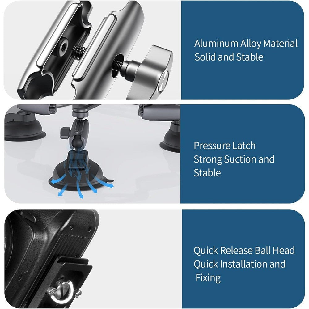 Triple Suction Cup Car Mount with 360 Ball Head for GoPro 13 Insta360 X5 DJI