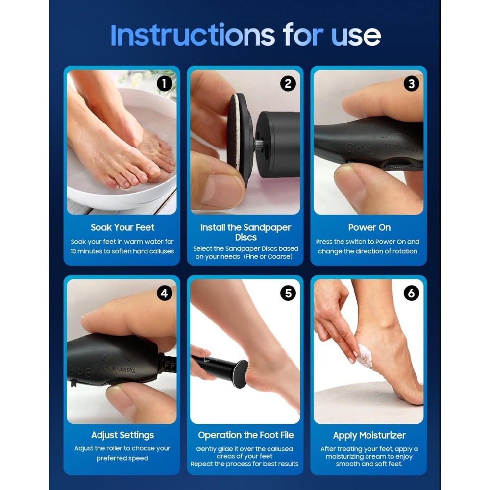 Electric Callus Remover for Feet, 12V High Power, with 60 Pcs Sanding Discs