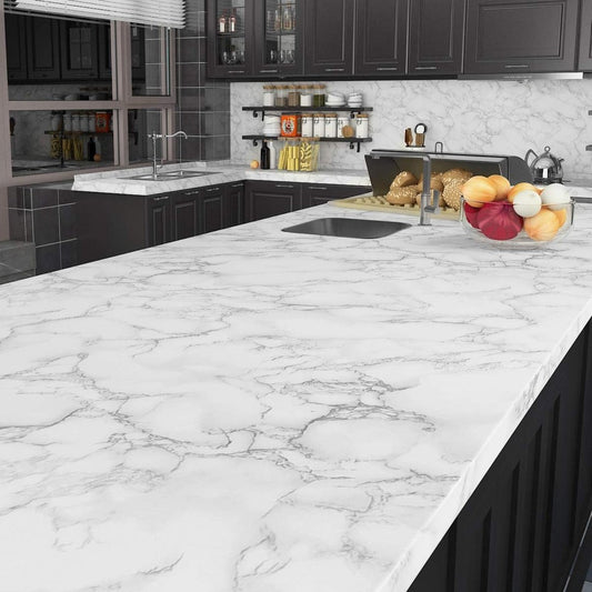 36 x197'' Wide Thick White Marble Contact Paper for Countertops Peel & Stick