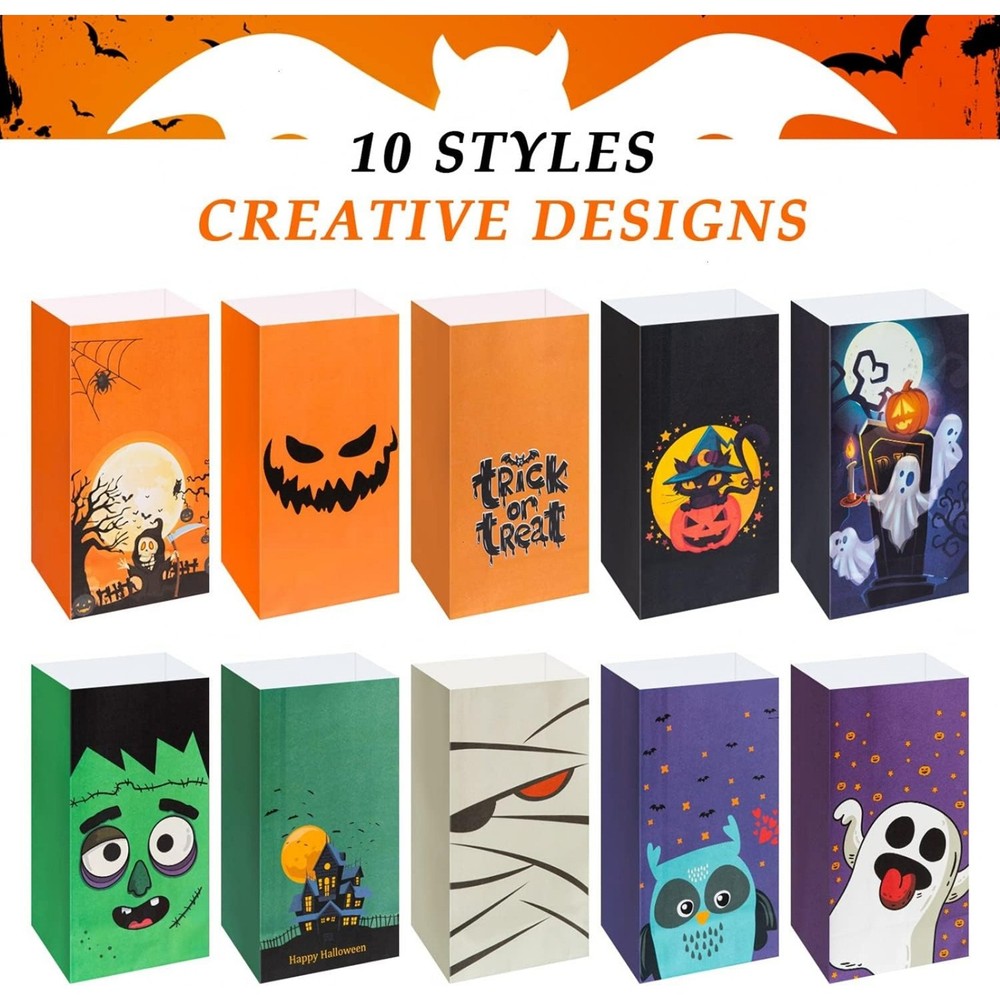 50 Pcs Halloween Candy Bags for Trick or Treating + 60 Pcs Halloween Stickers