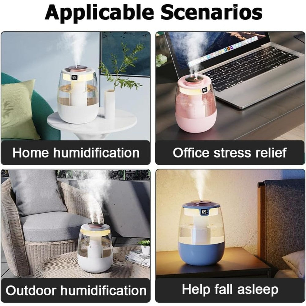 Double Spray Humidifier,1L Silent USB Digital Display Humidifier w/2 Mist Modes