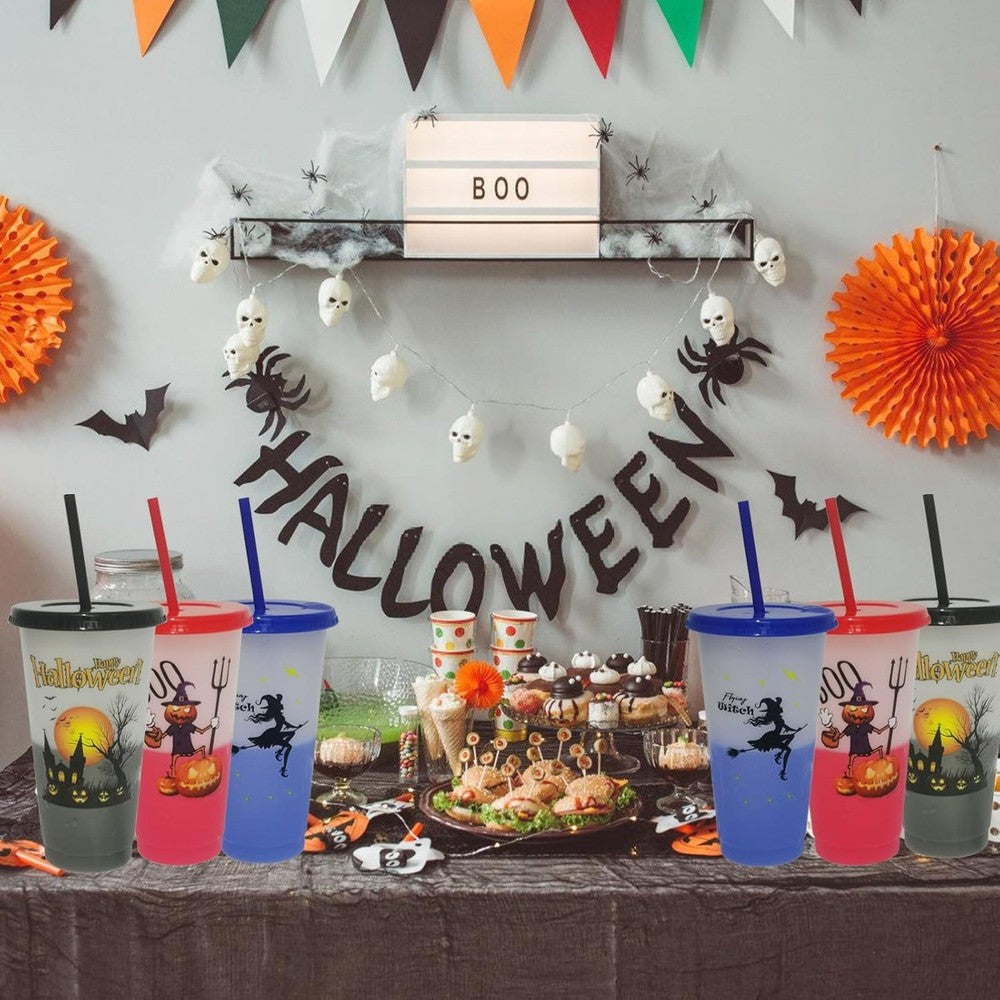 10pack Color Changing Halloween Cups With Lids & Straws,24oz Plastic Tumblers