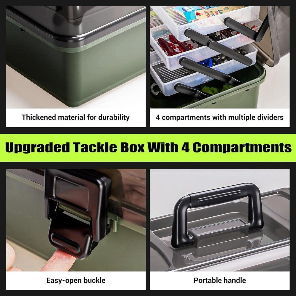 4 Layers Fishing Tackle Box, 605Pcs Fishing Gear Kit for Beginners, Adults