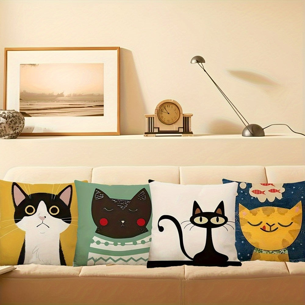 4 Pcs 18*18 Inch Cat Lover Pillowcases,Plush Polyester Cushion Cases with Zipper